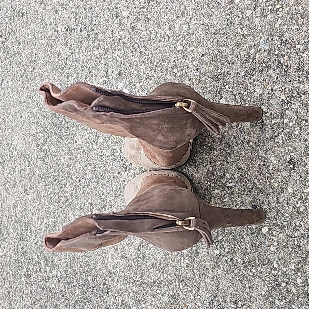 Joie Suede Colorblock Pattern Patchwork Heeled Bo… - image 3